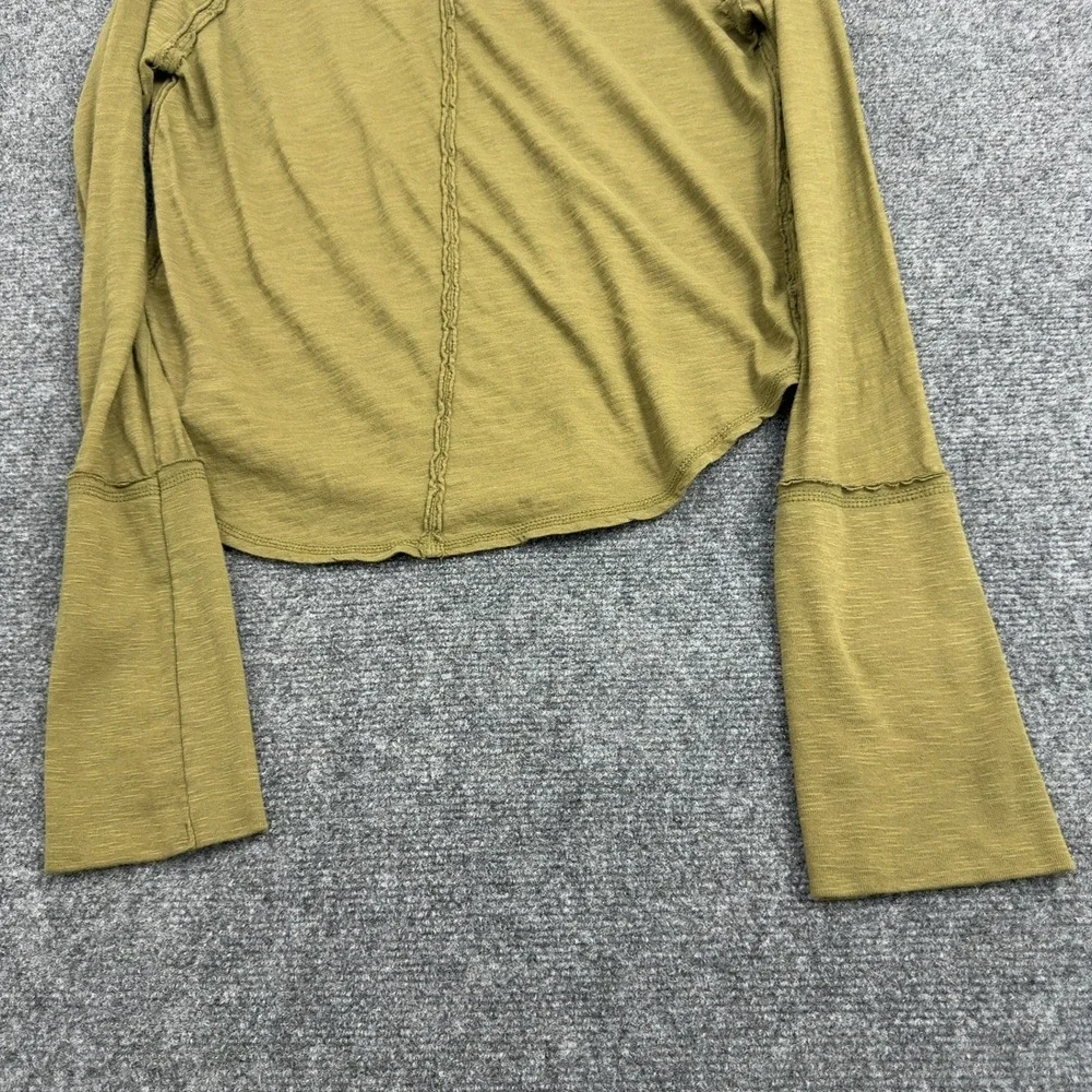Free People Top Women M Olive Green Cotton Blend V Neck Exposed Seams Boho